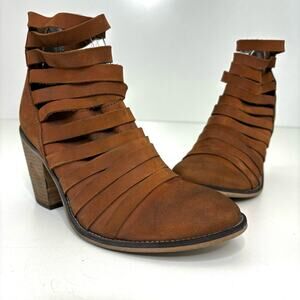 Free People Hybrid Strappy Stacked Heel Leather Ankle Boots Brown 41, 10